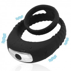 Потрійне ерекційне віброкільце для пеніса та мошонки USB Чорне — Keks-Hub