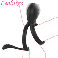 Двойное эрекционное кольцо с вибростимуляцией и хвостиком Черное