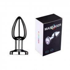 Сталева анальна пробка з кольоровою LED підсвіткою, вібрацією USB 7,2*2,8 см — Keks-Hub