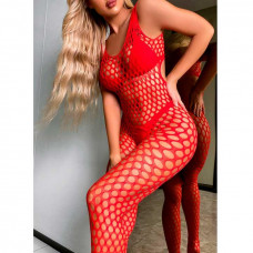 Еротичний бодістокінг у сітку з відкритим доступом - Червоний - XS/S/M — Keks-Hub