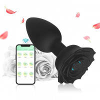 Силіконовий смарт анальний корок Smart Rose - Чорний - - 3.3x10.5 см — Анальні іграшки