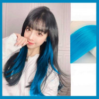 Накладная прядь волос цветная на заколках 60 см Голубой