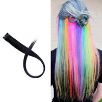 Накладные пряди волос цветные на заколках 60 см Черный