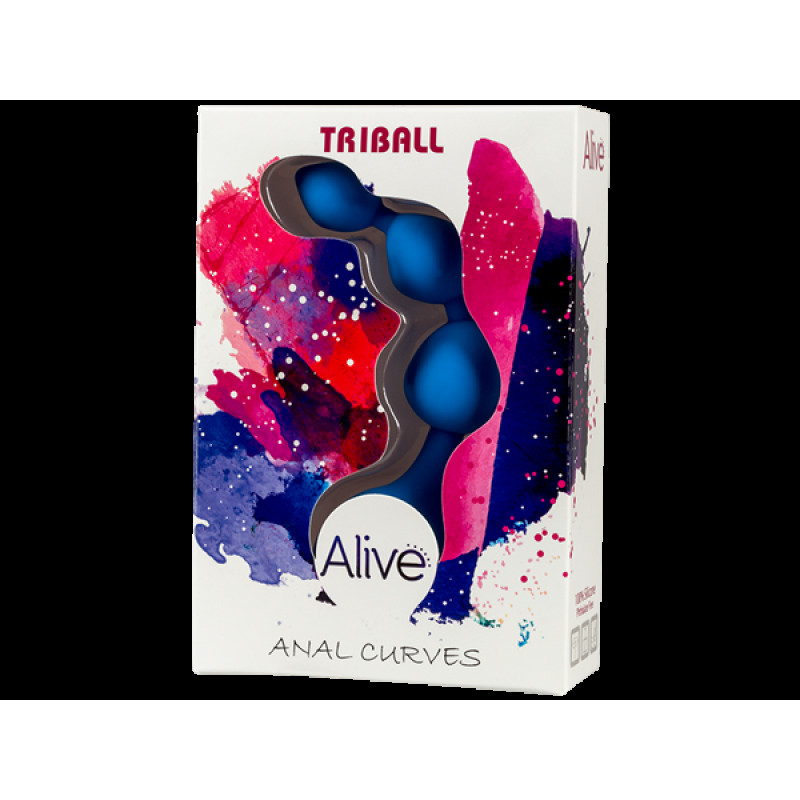 Анальні кульки Alive Triball Blue в упаковці, демонстрація текстури силікону, синій колір