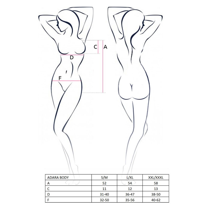 Вигляд збоку чорного боді-монокіні Passion ADARA BODY L/XL, підкреслює крій та посадку