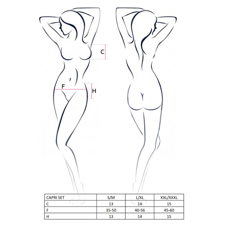 Комплект білизни Passion CAPRI SET S/M, чорний - текстура матеріалу та упаковка