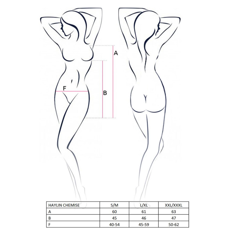 Упаковка комплекту білизни Passion HAYLIN CHEMISE L/XL: прозора сорочка та чорні трусики