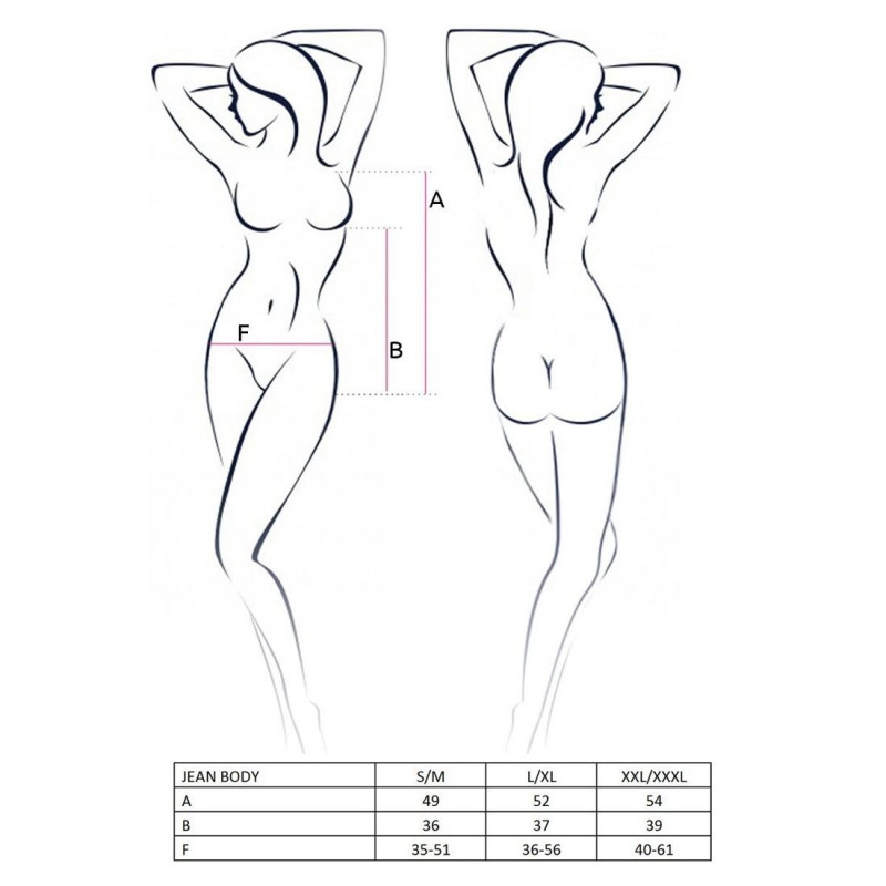 Боді монокіні Passion JEAN BODY XXL/XXXL чорне під латекс, вигляд збоку, деталі крою