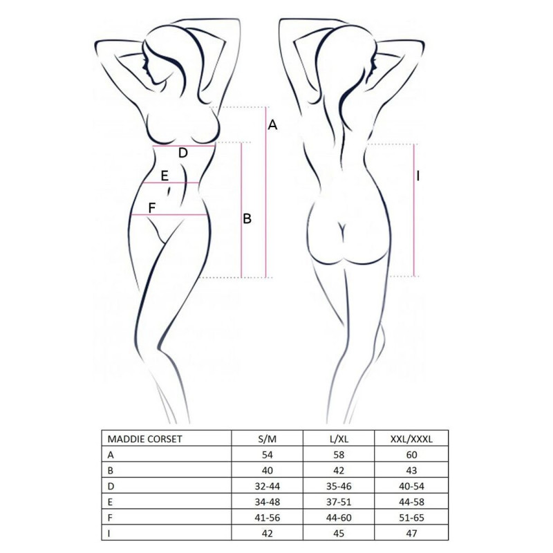 Упаковка корсет-сорочки Passion MADDIE CORSET XXL/XXXL, чорний, з трусиками