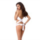 Комплект білизни Passion AMORE SET white: білі стрінги та ліф-стрічка, вид збоку, деталі дизайну, вишукана текстура