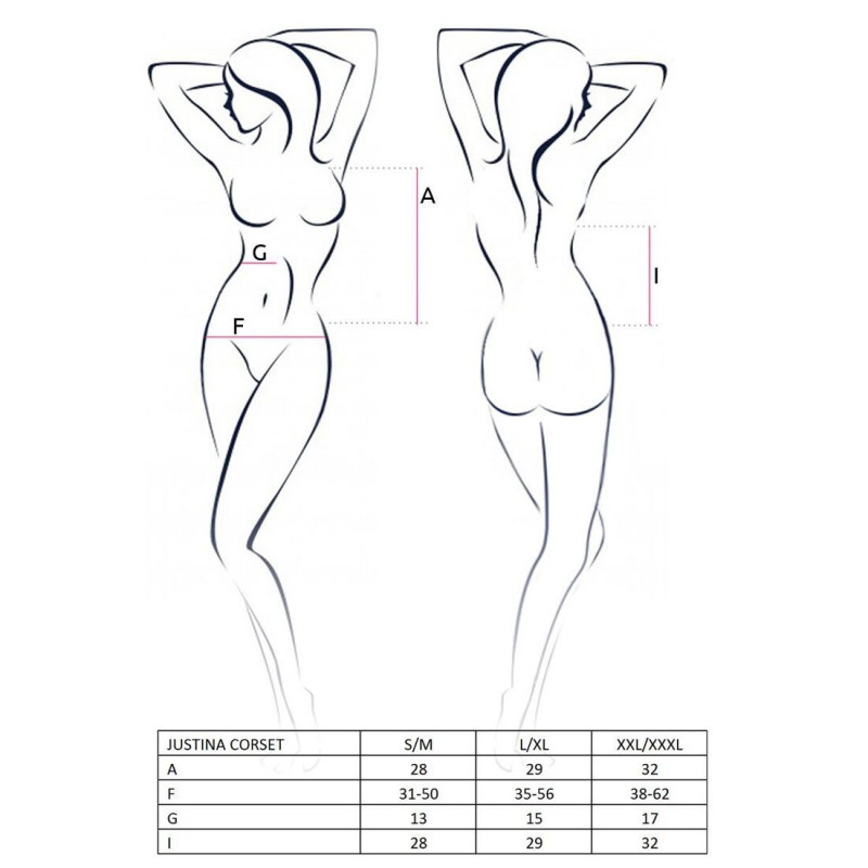 Вигляд задньої частини корсету Passion JUSTINA CORSET XXL/XXXL чорний зі шнурівкою, деталізація