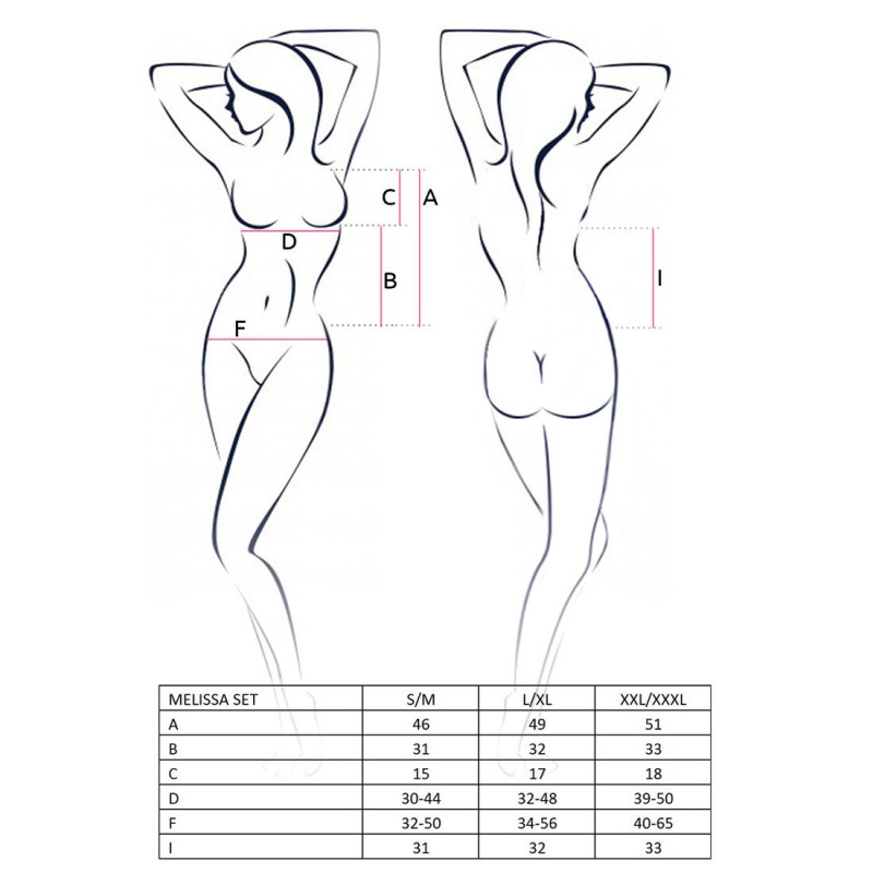 Модель демонструє повний комплект білизни Passion MELISSA SET XXL/XXXL, чорний, з різних ракурсів