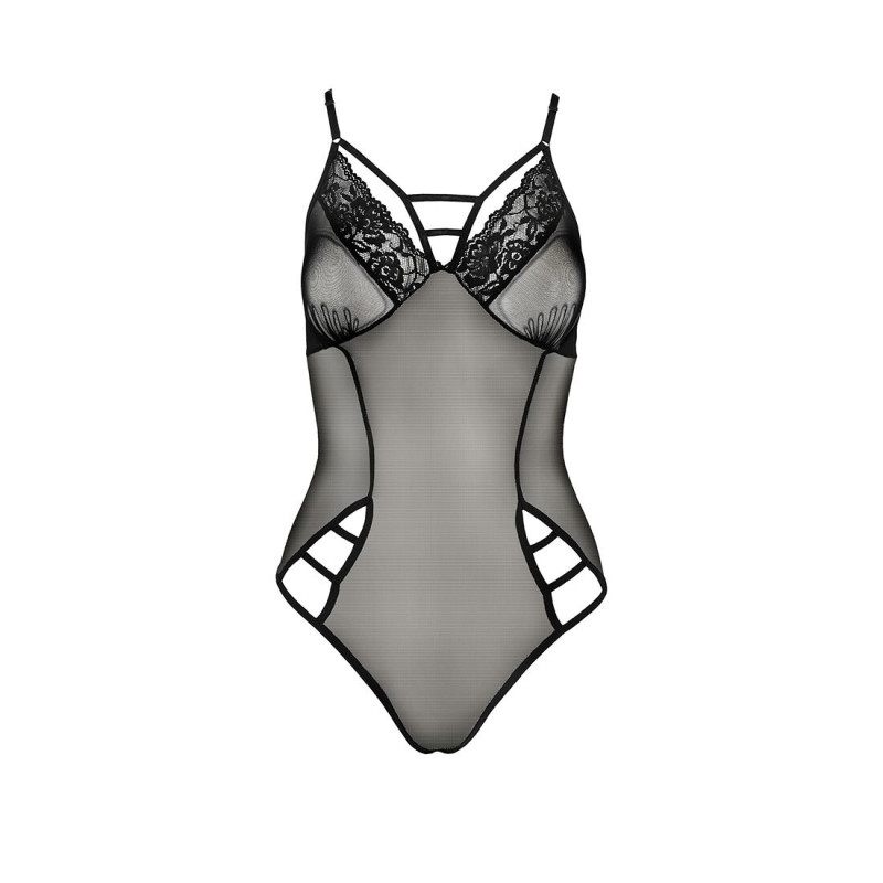 Текстура тканини та мережива боді Passion MELANIA BODY L/XL, чорного кольору