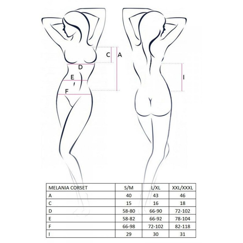 Комплект: чорний корсет Passion MELANIA L/XL та трусики, загальний вигляд