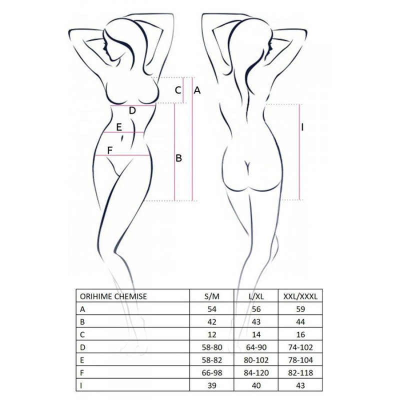 Фронтальний вигляд сорочки Passion ORIHIME CHEMISE L/XL white з трусиками та стрепами