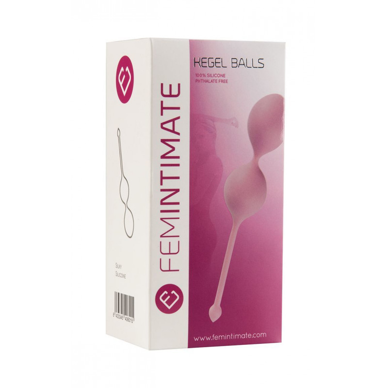 Вагінальні кульки Femintimate Kegel Balls 3,5 см, вигляд збоку, в упаковці