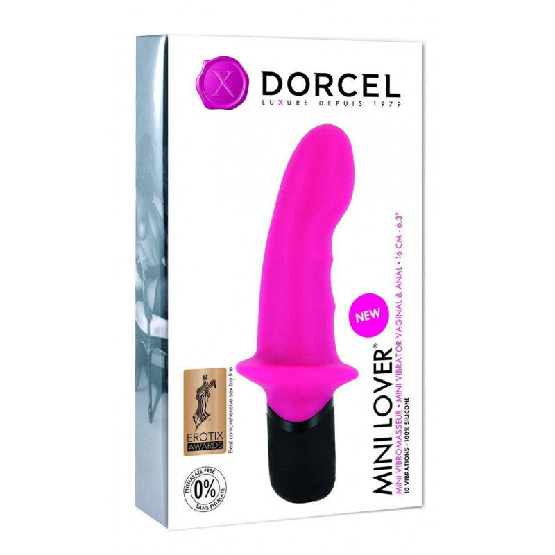 Упаковка вібратора Dorcel Mini Lover Magenta, демонстрація комплектації
