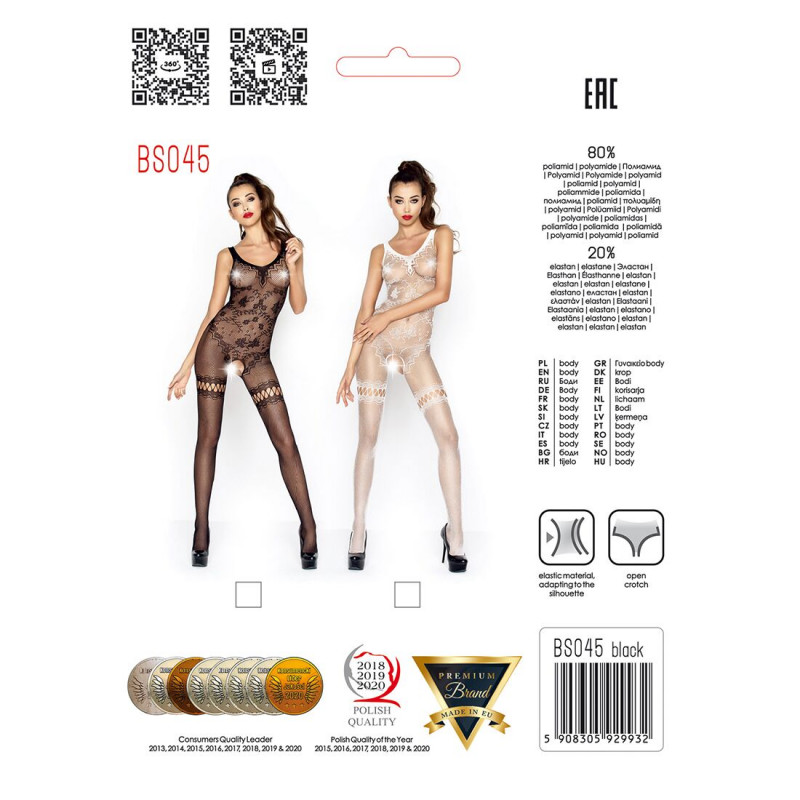 Бодістокінг Passion BS045 white - білий комбінезон з імітацією панчох, упаковка