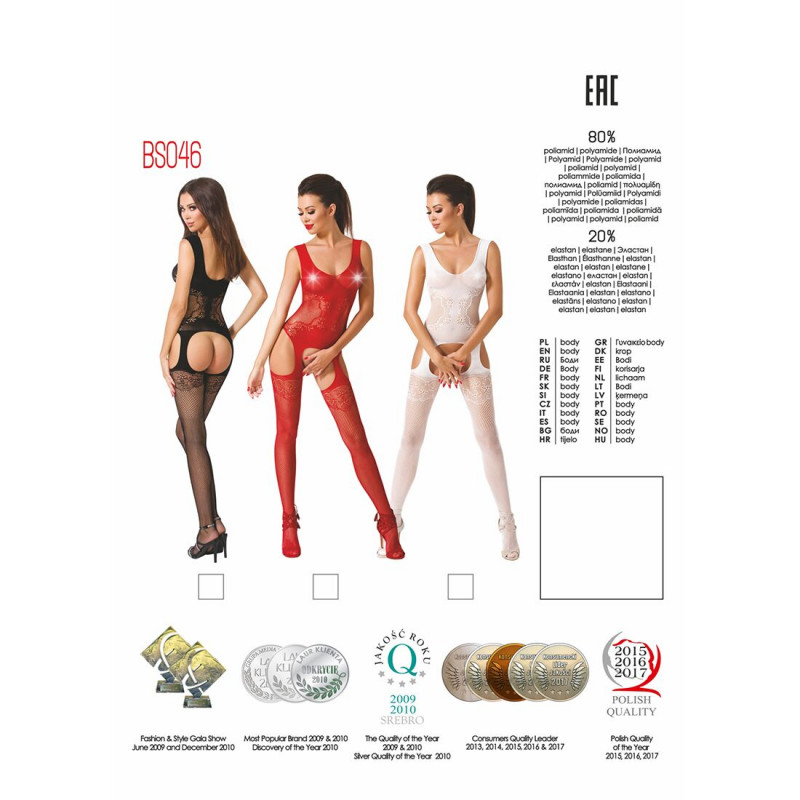 Червоний бодістокінг Passion BS046, повний вигляд виробу, імітація панчіх