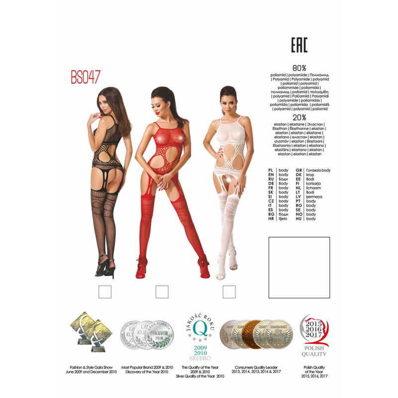 Бодістокінг Passion BS047 black: комбінезон, що виглядає як комплект топа, панчіх і пояса