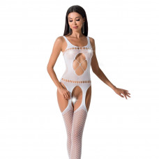 Бодістокінг Passion BS057 white, комбінезон з імітацією панчіх і пояса — Keks-Hub