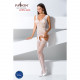 Комбинезон Passion BS062 White с имитацией чулок, вид сбоку, подчеркивающий силуэт