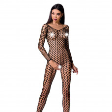 Бодистокинг Passion BS068 black, комбинезон, крупная сетка, длинный рукав — Keks-Hub