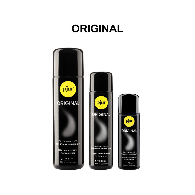 Упаковка силіконової змазки Pjur Original 100 мл, зовнішній вигляд коробки та флакона