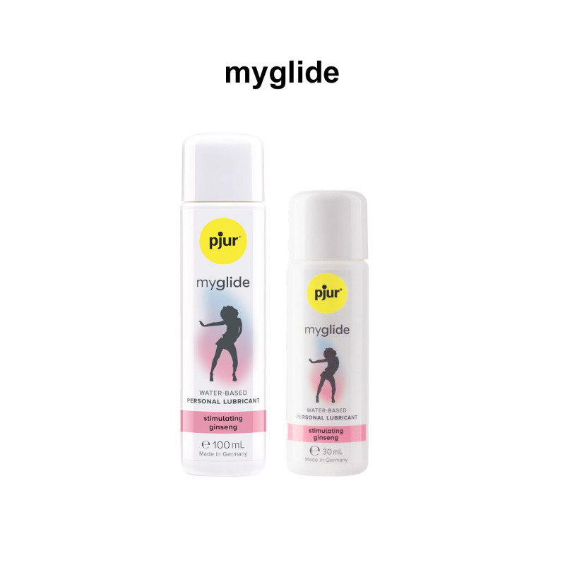 Pjur myglide 30 мл: збуджувальна змазка на водній основі, демонстрація текстури (крапля), що підкреслює водну основу та легкість нанесення, з нотками женьшеню