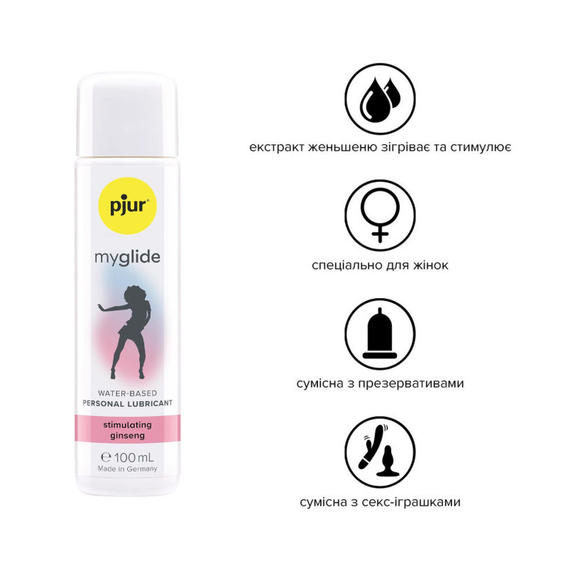 Детальний вигляд флакона Pjur My Glide 100 мл з жіночим женьшенем, акцент на текстурі