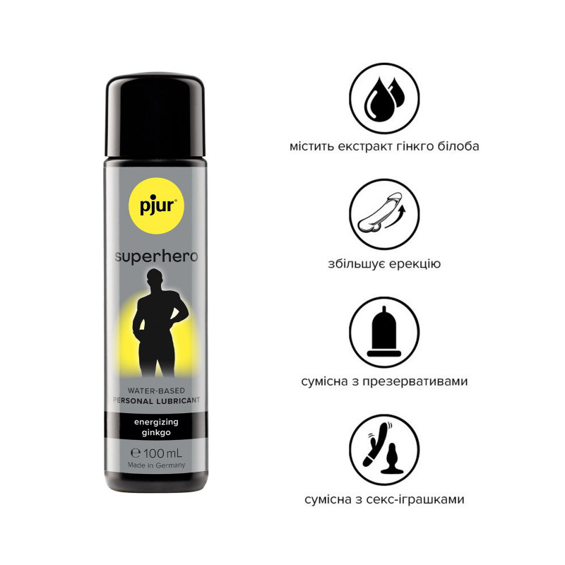 Детальний вигляд стимулювальної змазки Pjur Superhero Energizing glide 100 мл з гінкго білоба