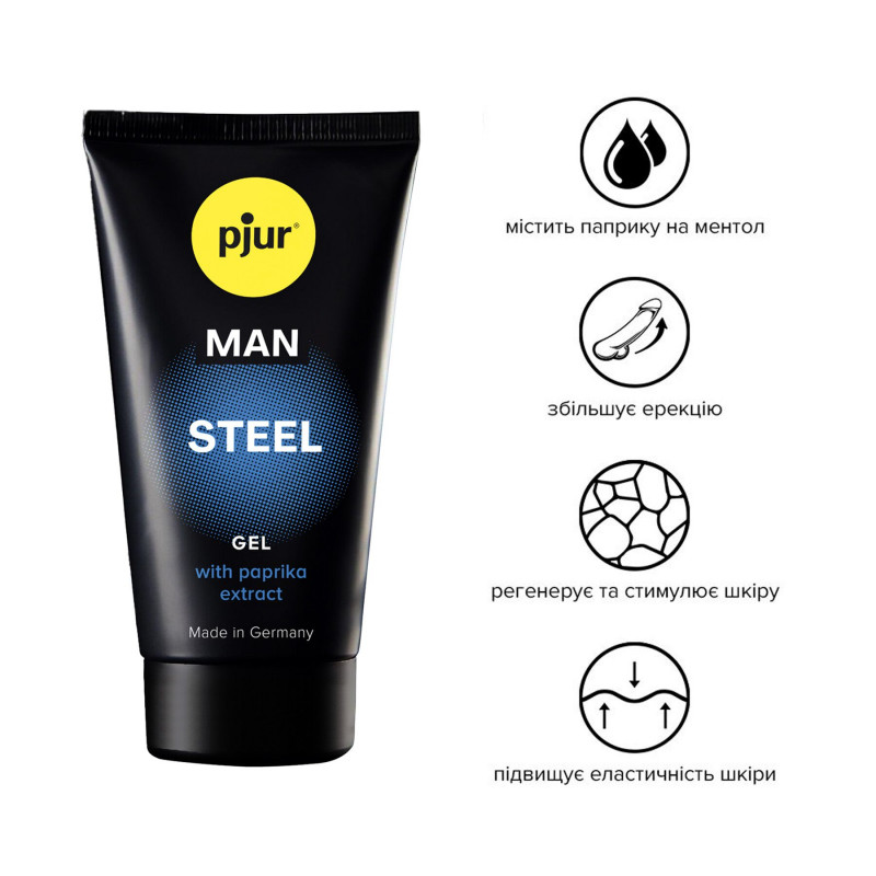 Гель-стимулятор Pjur MAN Steel Gel 50 мл, вид збоку, демонструє консистенцію