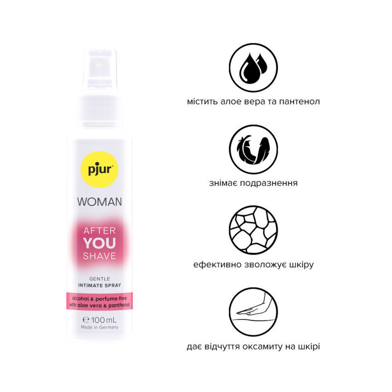 Детальний вигляд упаковки спрею після гоління pjur Woman After you shave 100 мл