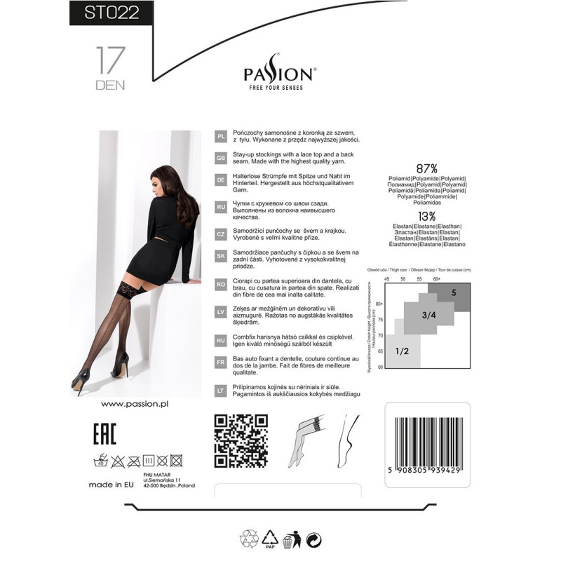 Панчохи Passion ST022 5 XXL nero – крупним планом верхня частина з силіконовою стрічкою