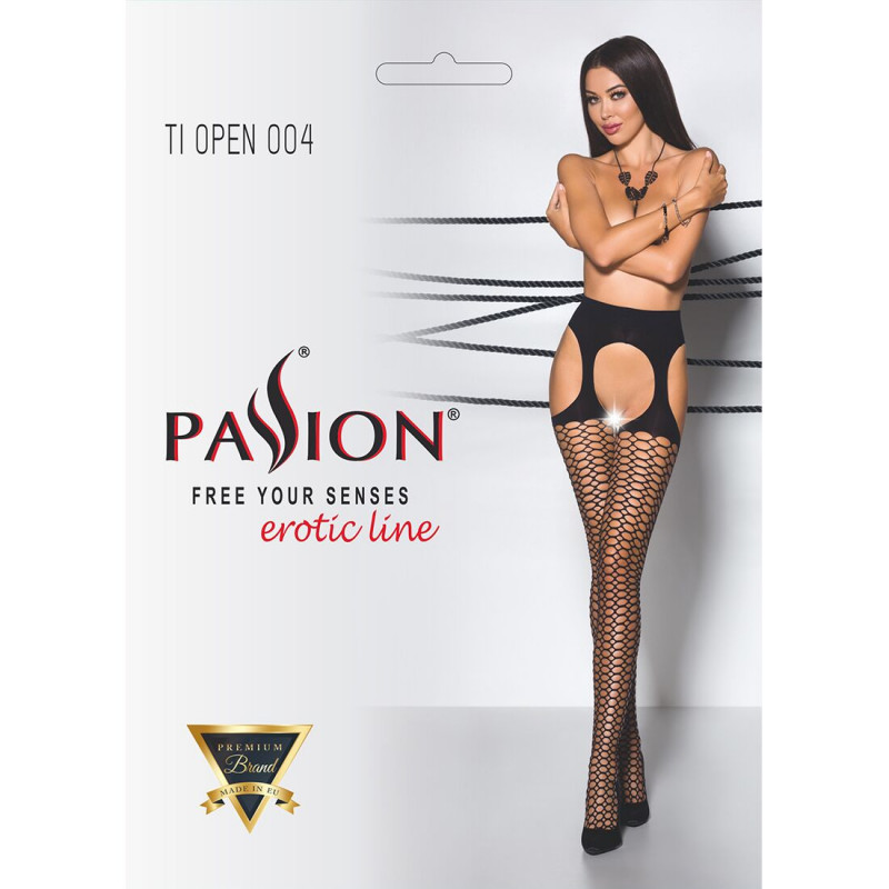 Еротичні колготки Passion TIOPEN 004 1/2 (fishnet 40 den), чорні, упаковка товару