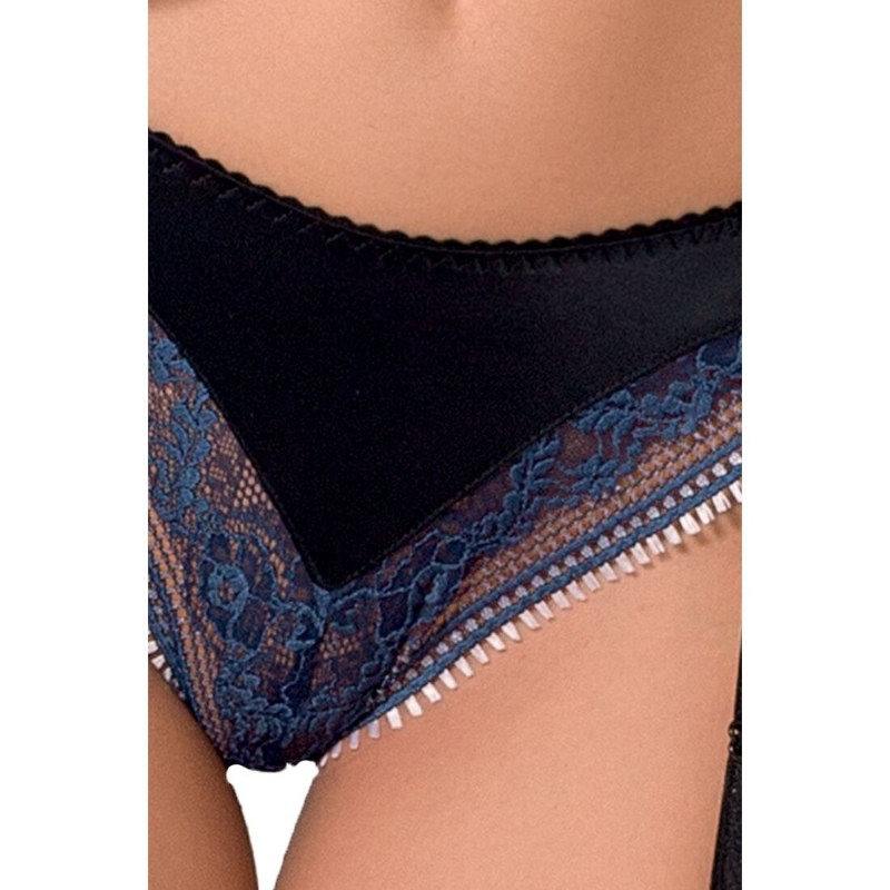 Чорний комплект білизни Passion Exclusive GISELE SET L/XL - деталі трусиків з пажами