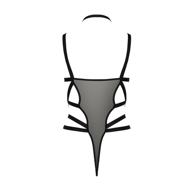 Чорне боді-монокіні Passion Exclusive HAGAR BODY L/XL, що показує гнучкість та комфорт при носінні, деталі декольте