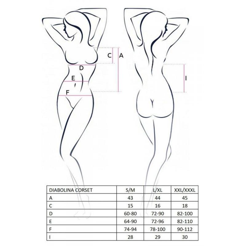 Чорний корсет Passion DIABOLINA CORSET S/M з пажами, вид ззаду, регульована шнурівка