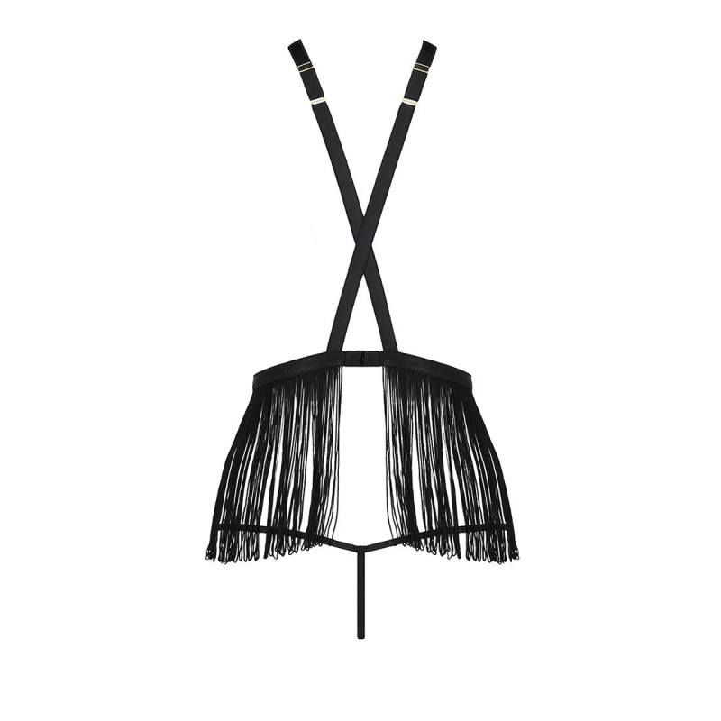 Портупея з бахромою чорного комплекту білизни Passion INDRA SET OpenBra S/M