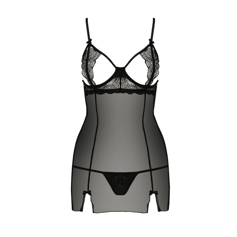 Елегантний вигляд прозорої сорочки Passion QUENTRIS CHEMISE S/M, чорна, з акцентом на комір