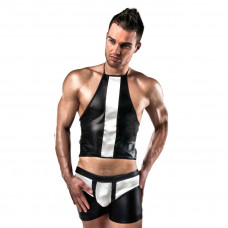 Комплект білизни Passion 018 SET L/XL, чорний топік і шортики з білими елементами — Keks-Hub