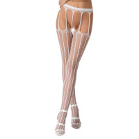 Эротические колготки-бодистокинг Passion S004 white, имитация высоких чулок и пояска