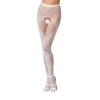 Колготки-бодистокинг Passion S007 white, ажурные с вырезом
