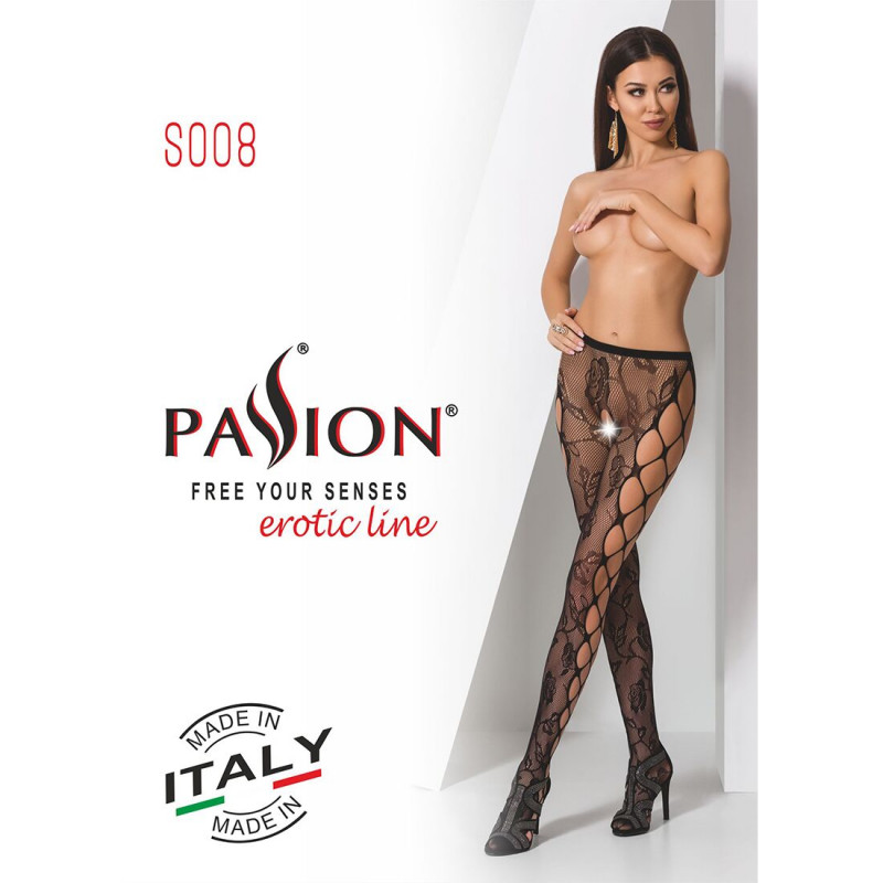 Ажурний візерунок колготок-бодістокінг Passion S008 black - крупний план