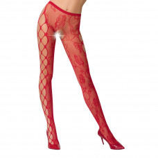Еротичні колготки-бодістокінг Passion S008 red, ажурні з вирізом та лампасами-сіткою — Keks-Hub
