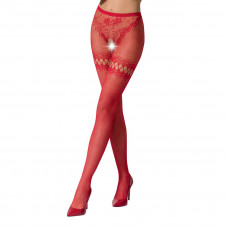 Сітчасті колготки Passion S015 One Size Red, імітація панчіх і трусиків — Keks-Hub