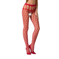 Колготки-бодістокінг Passion S021 red, крупна сітка, високий поясок