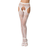 Сексуальні колготки-бодістокінги Passion S022 One Size, White, імітація панчіх та пояса з гартерами