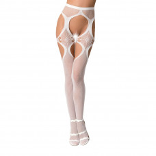 Колготки-бодістокінги Passion S023 One Size White з ромбами та пояском — Keks-Hub