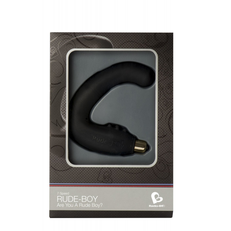 Вібромасажер простати Rocks Off Rude-Boy Black, вид збоку, вигнута форма для комфортного використання